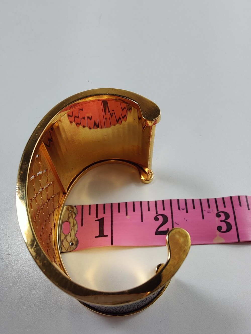 Rebecca Italy Wide Gold Tone Brown Textured Cuff Bracelet Designer Statement - Picture 13 of 14